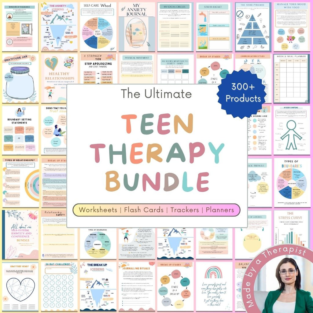 Teen Therapy Bundle — adolescent therapy worksheets for therapists and counselors