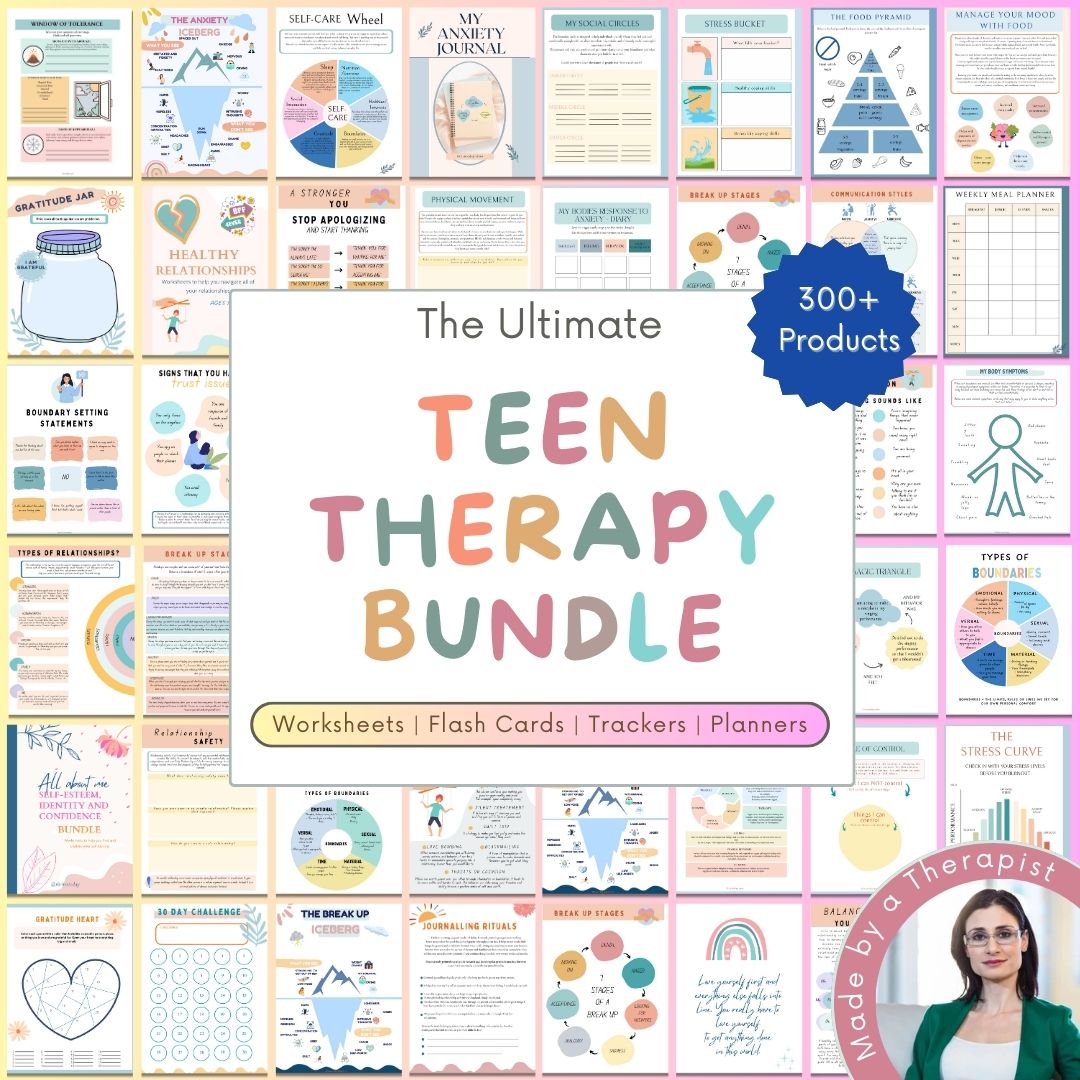 Teen Therapy Bundle — adolescent therapy worksheets for therapists and counselors