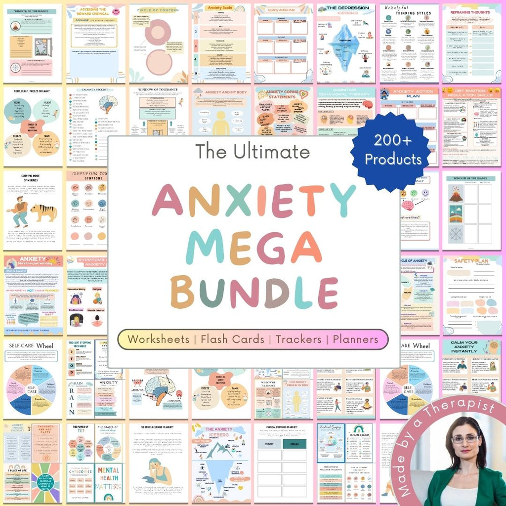 Anxiety Worksheets Mega Bundle — CBT and DBT tools for therapists, printable PDF