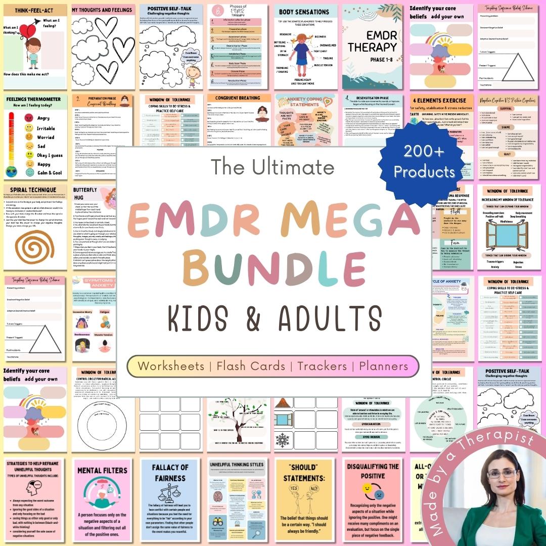 EMDR Therapy Worksheets Mega Bundle — trauma processing tools for therapists, PDF download
