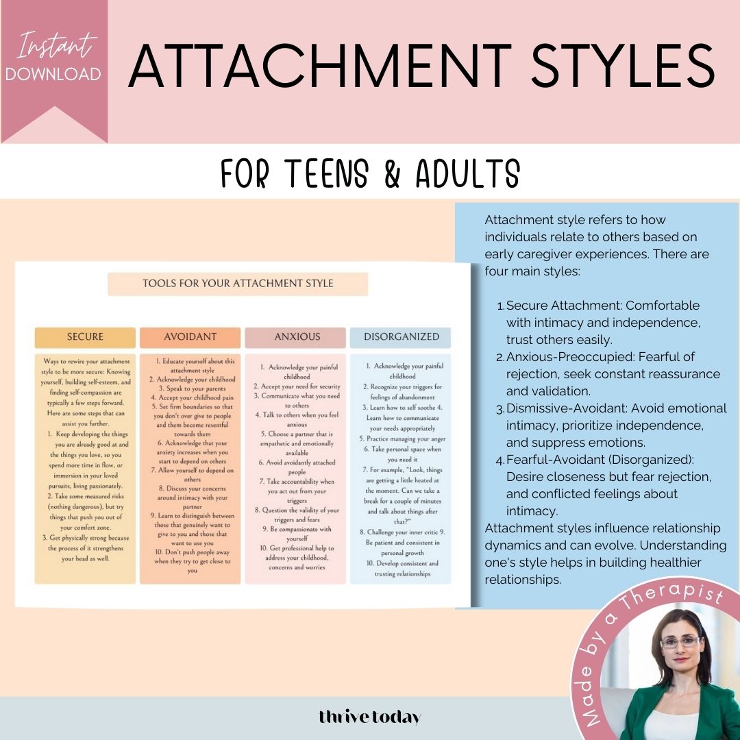 Attachment styles worksheets — understanding anxious, avoidant and secure attachment in therapy