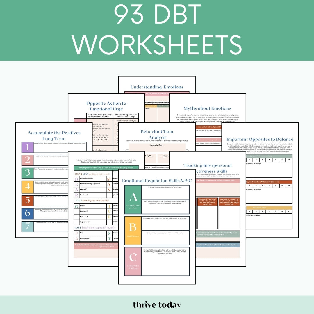 DBT distress tolerance worksheets — printable therapy tools for therapists