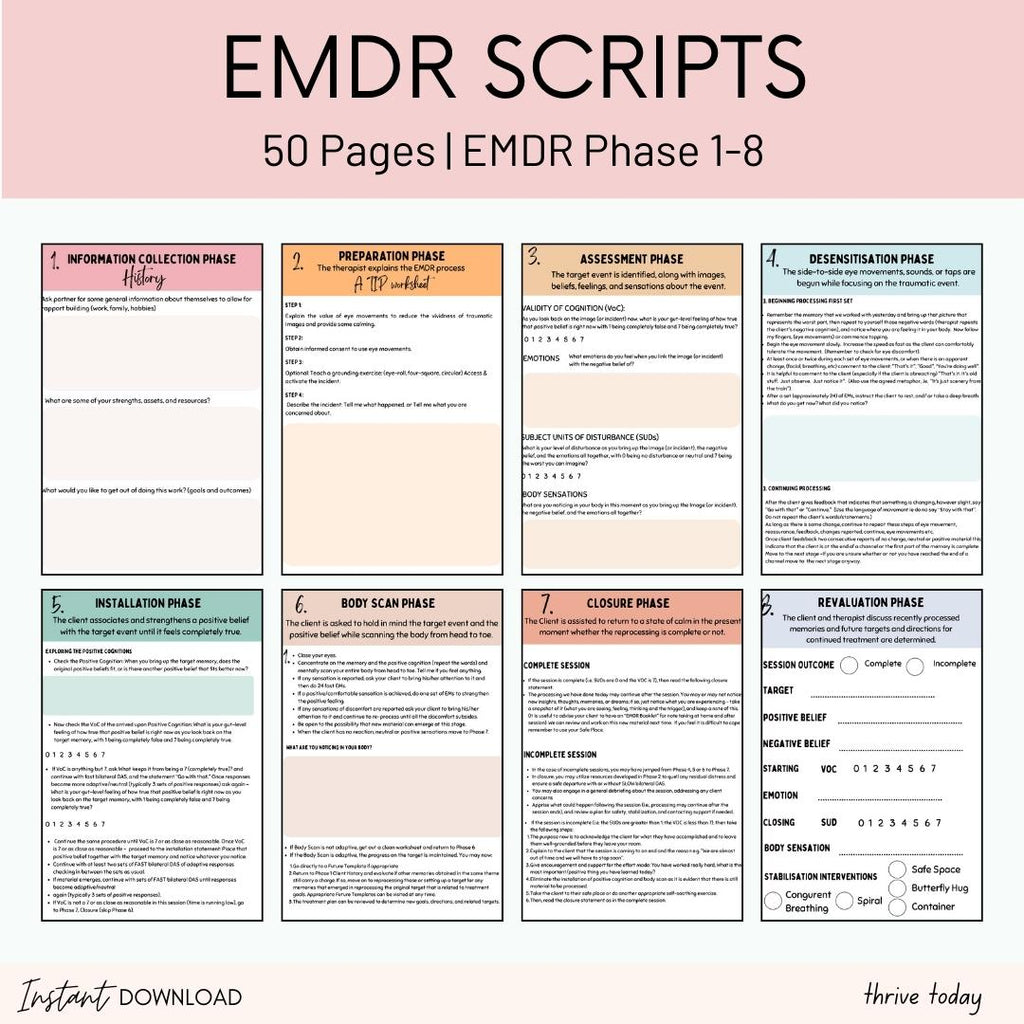 EMDR session worksheets — trauma processing exercises for licensed therapists