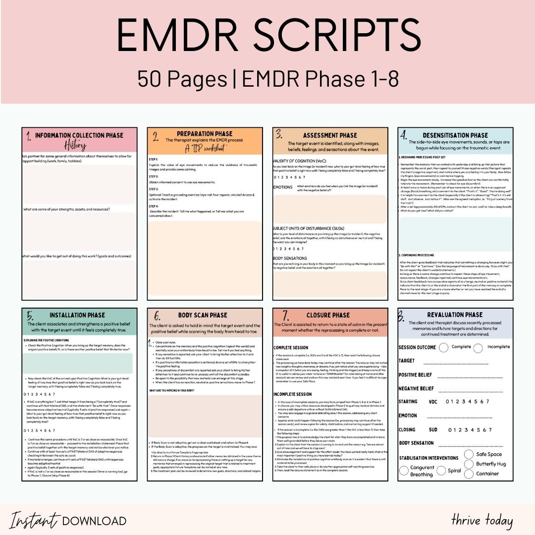 EMDR session worksheets — trauma processing exercises for licensed therapists