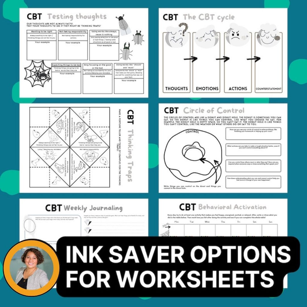 Kids therapy worksheets — CBT exercises for young clients in private practice