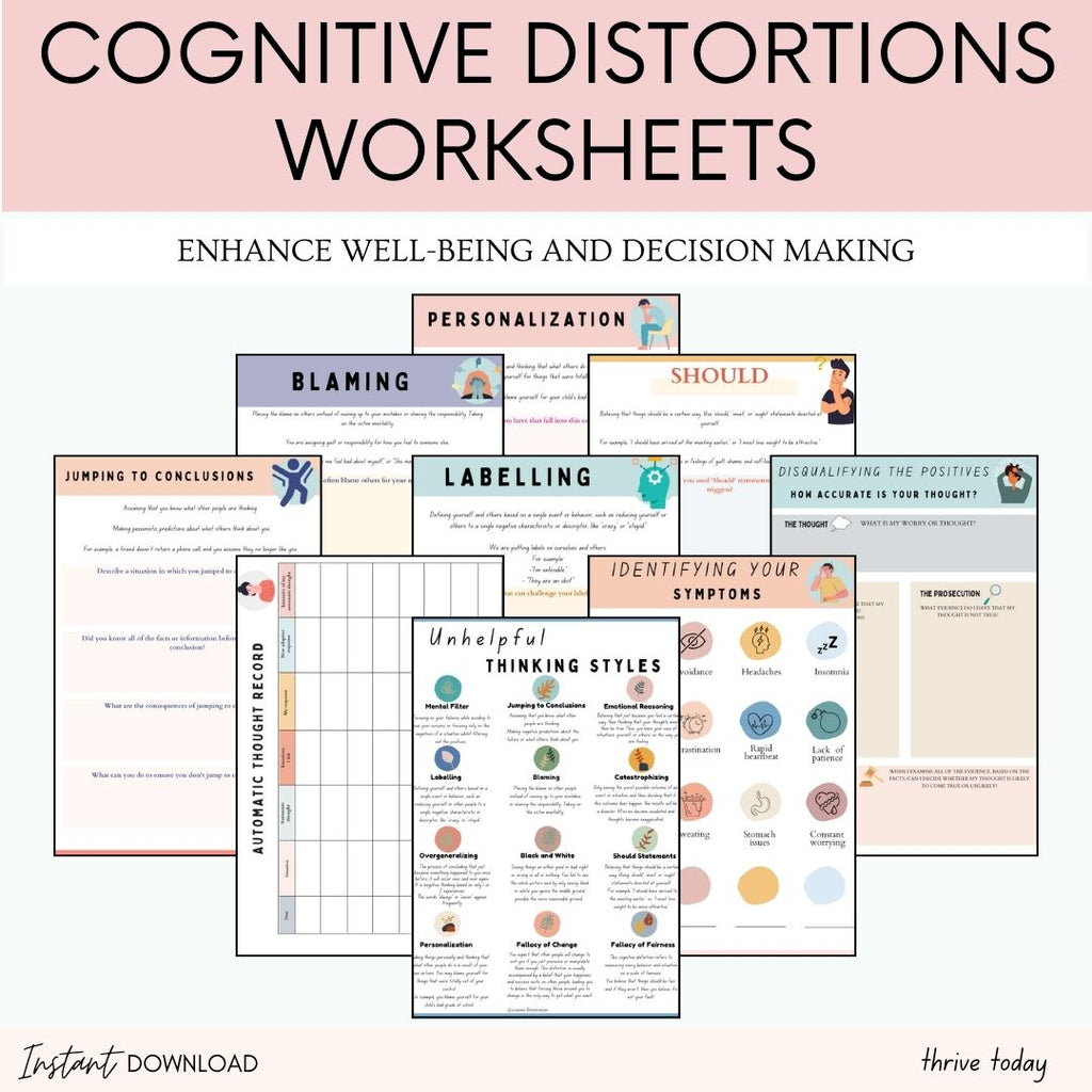 CBT thought record worksheet for anxiety — therapist resource