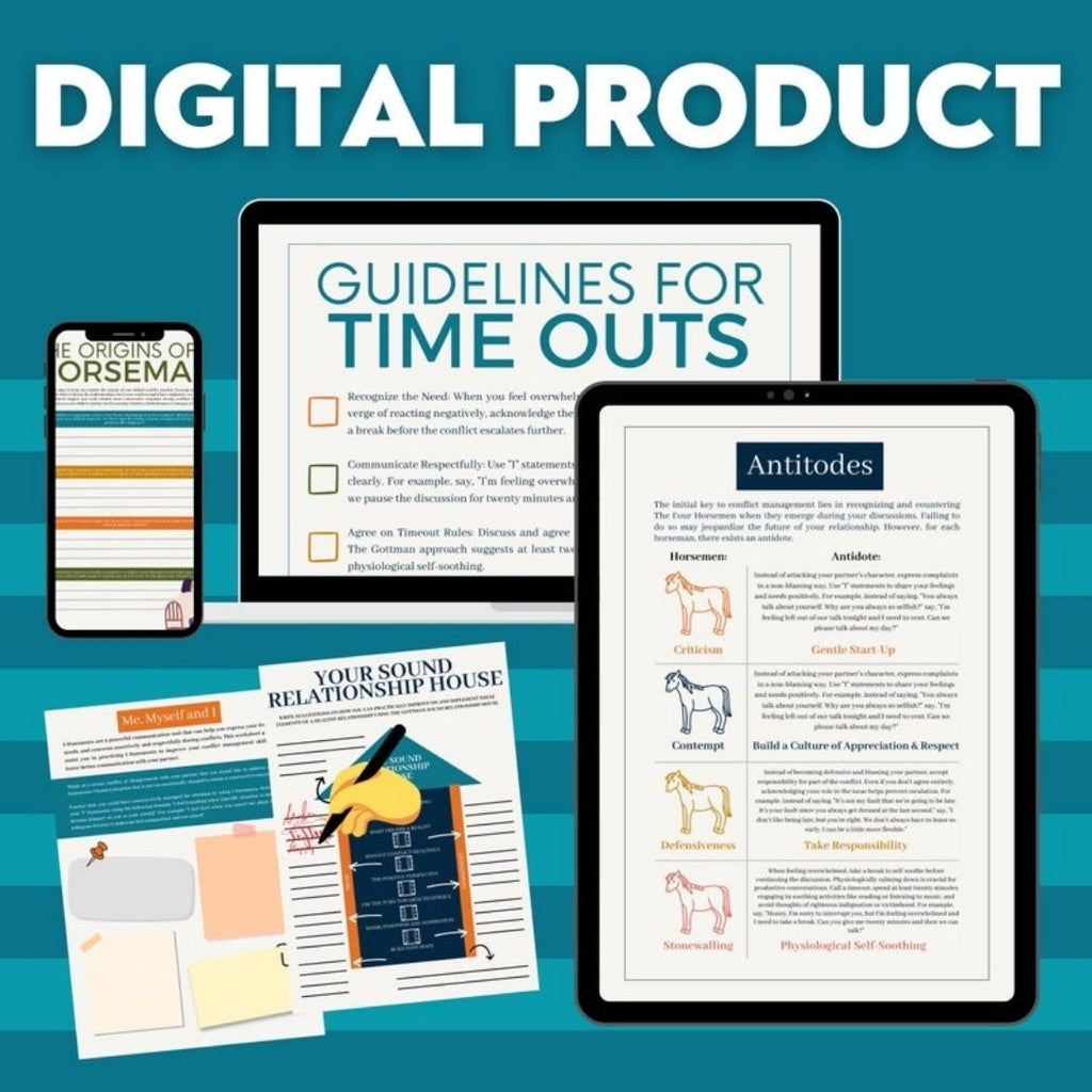 Gottman Method worksheet bundle overview — couples counseling PDF download
