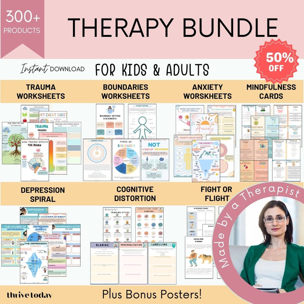Therapy Mega Bundle — DBT, CBT and trauma worksheets for therapists